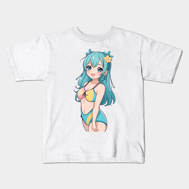 Cute anime girl in bikini Kids T-Shirt by InkPulse